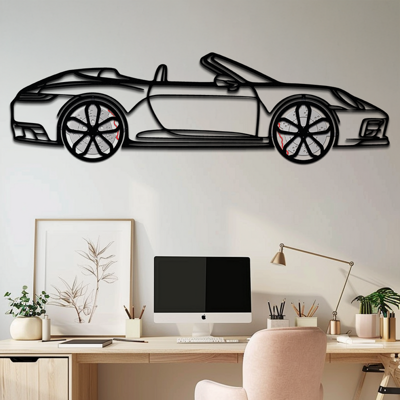 Porsche 911 (992) Convertible Silhouette Metal Wall Art – Rotating Wheel Luxury Car Decor Gift 🌟🏎️,KAFMEKA057 by Enova Art