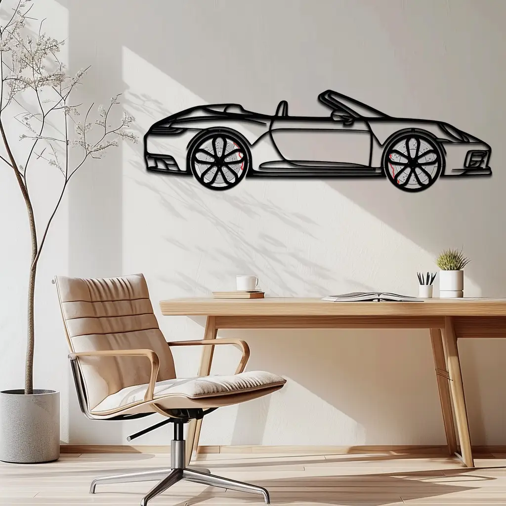 Porsche 911 (992) Convertible Silhouette Metal Wall Art – Rotating Wheel Luxury Car Decor Gift 🌟🏎️,KAFMEKA057 by Enova Art