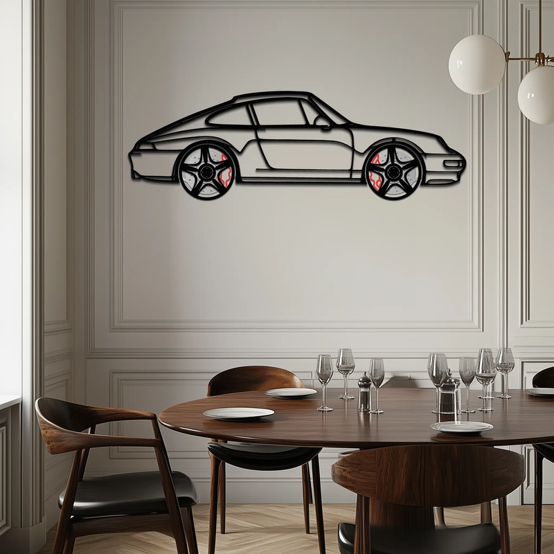 Porsche 911 (993) Silhouette Metal Wall Art – Classic Sports Car Décor with Rotating Wheels 🏁🔥,KAFMEKA058 by Enova Art
