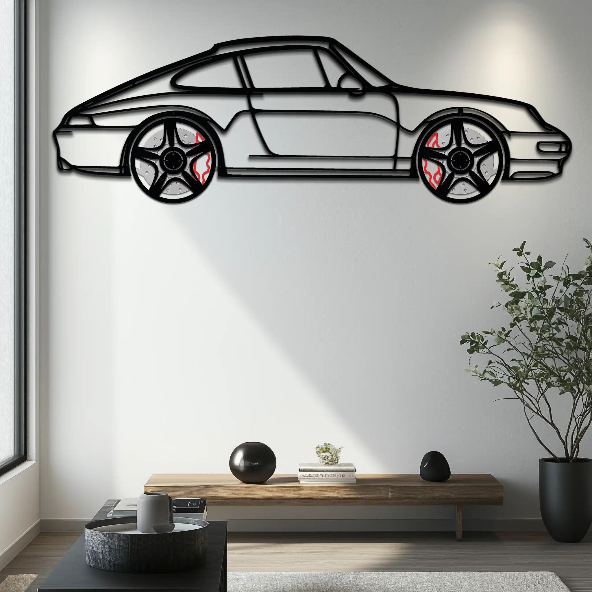 Porsche 911 (993) Silhouette Metal Wall Art – Classic Sports Car Décor with Rotating Wheels 🏁🔥,KAFMEKA058 by Enova Art