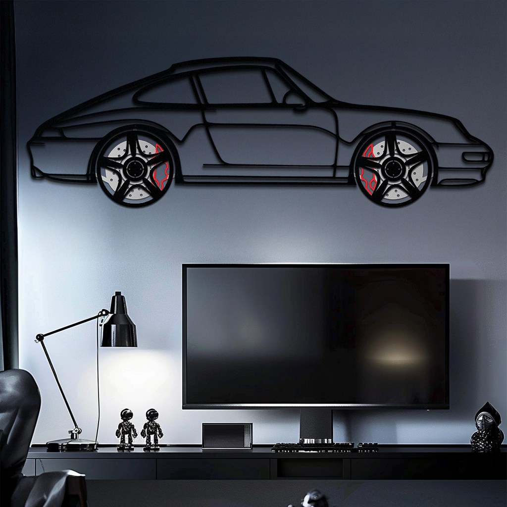Porsche 911 (993) Silhouette Metal Wall Art – Classic Sports Car Décor with Rotating Wheels 🏁🔥,KAFMEKA058 by Enova Art