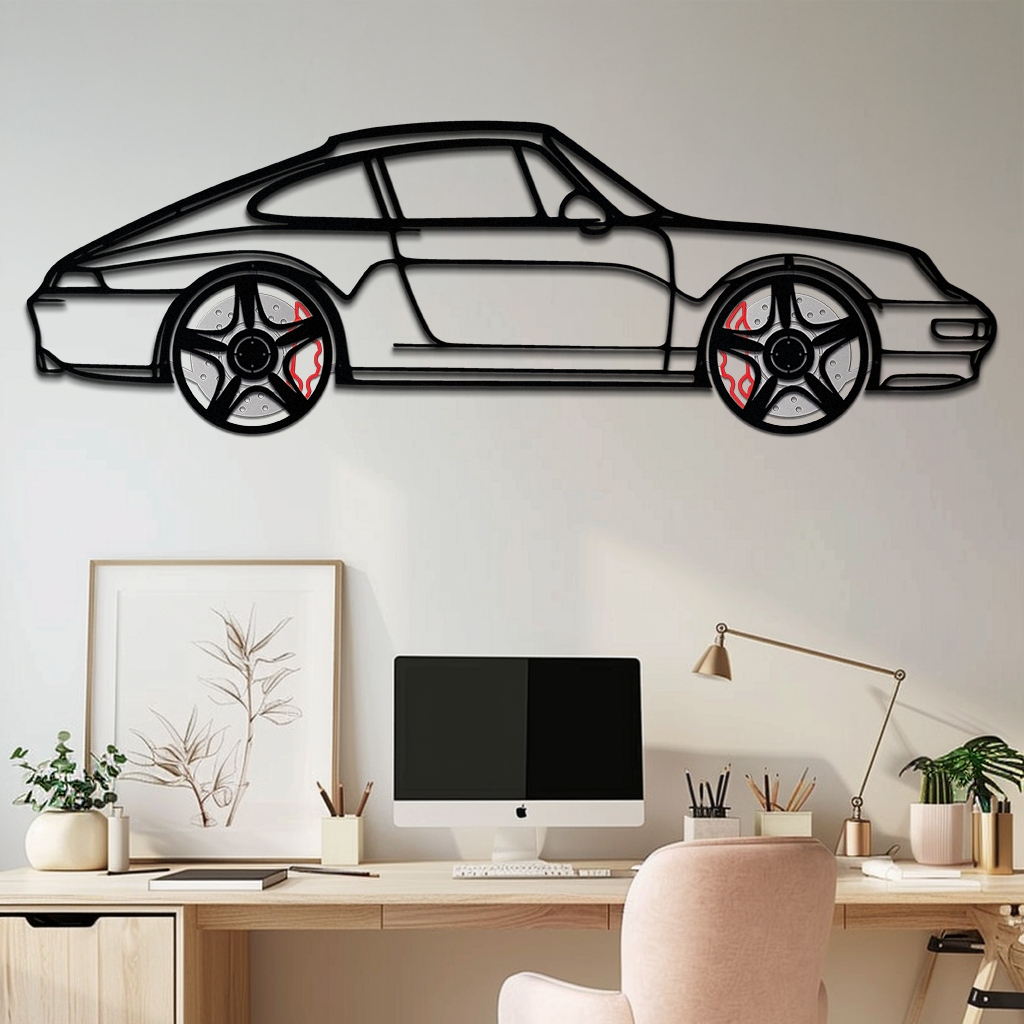 Porsche 911 (993) Silhouette Metal Wall Art – Classic Sports Car Décor with Rotating Wheels 🏁🔥,KAFMEKA058 by Enova Art