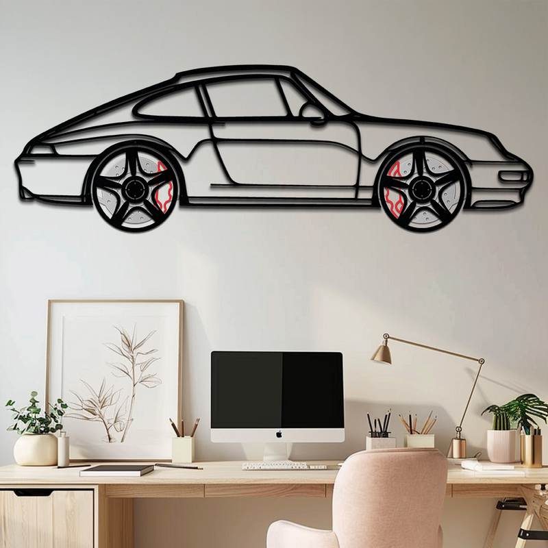 Porsche 911 (993) Silhouette Metal Wall Art – Classic Sports Car Décor with Rotating Wheels 🏁🔥,KAFMEKA058 by Enova Art