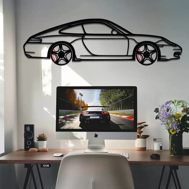 Porsche 911 (996) Silhouette Metal Wall Art – Modern Classic Décor with Rotating Wheels 🏁🔥,KAFMEKA059 by Enova Art