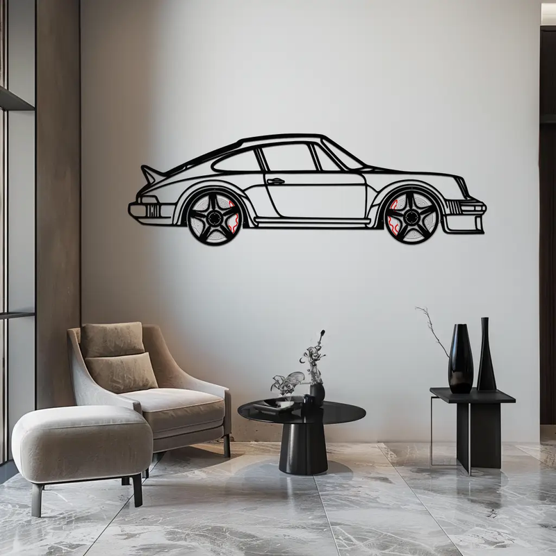 PORSCHE 911 SC Metal Wall Art – Classic Silhouette with Rotating Wheels 🚗✨KAFMEKA060 by Enova Art