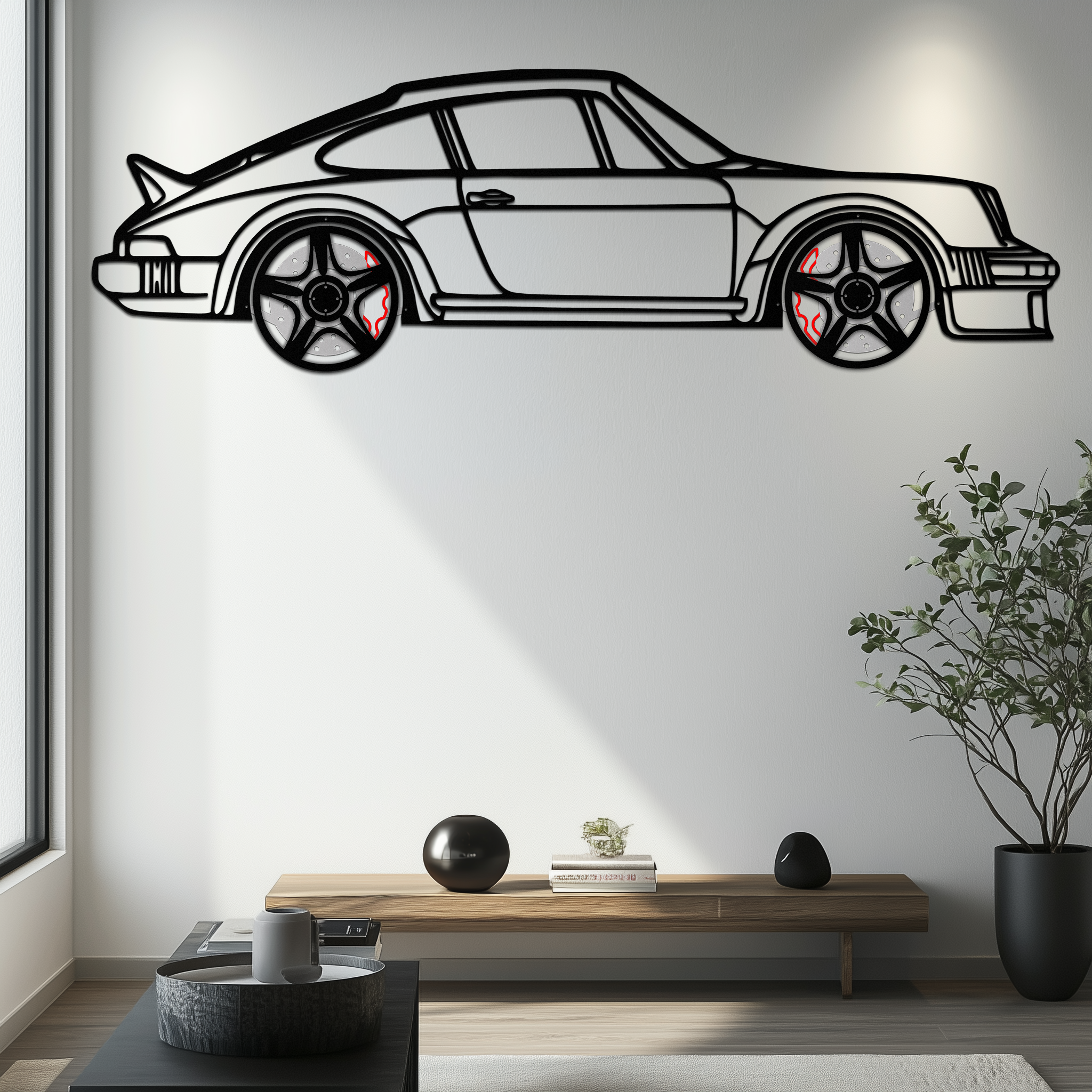 PORSCHE 911 SC Metal Wall Art – Classic Silhouette with Rotating Wheels 🚗✨KAFMEKA060 by Enova Art