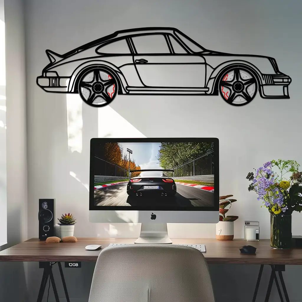 PORSCHE 911 SC Metal Wall Art – Classic Silhouette with Rotating Wheels 🚗✨KAFMEKA060 by Enova Art