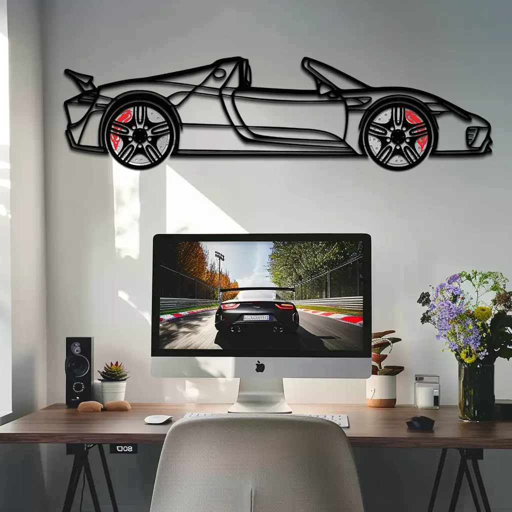 Porsche 918 Spyder Silhouette Metal Wall Art – Hybrid Hypercar Decor with Rotating Wheels ⚡🏁,KAFMEKA061 by Enova Art