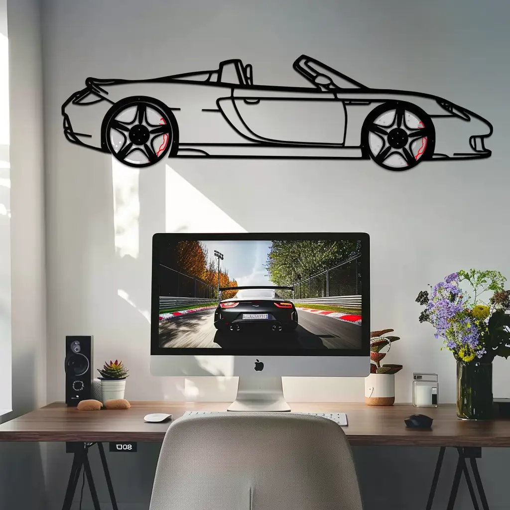 Porsche Carrera GT Silhouette Metal Wall Art – Supercar Icon Decor with Rotating Wheels-KAFMEKA063 by Enova Art