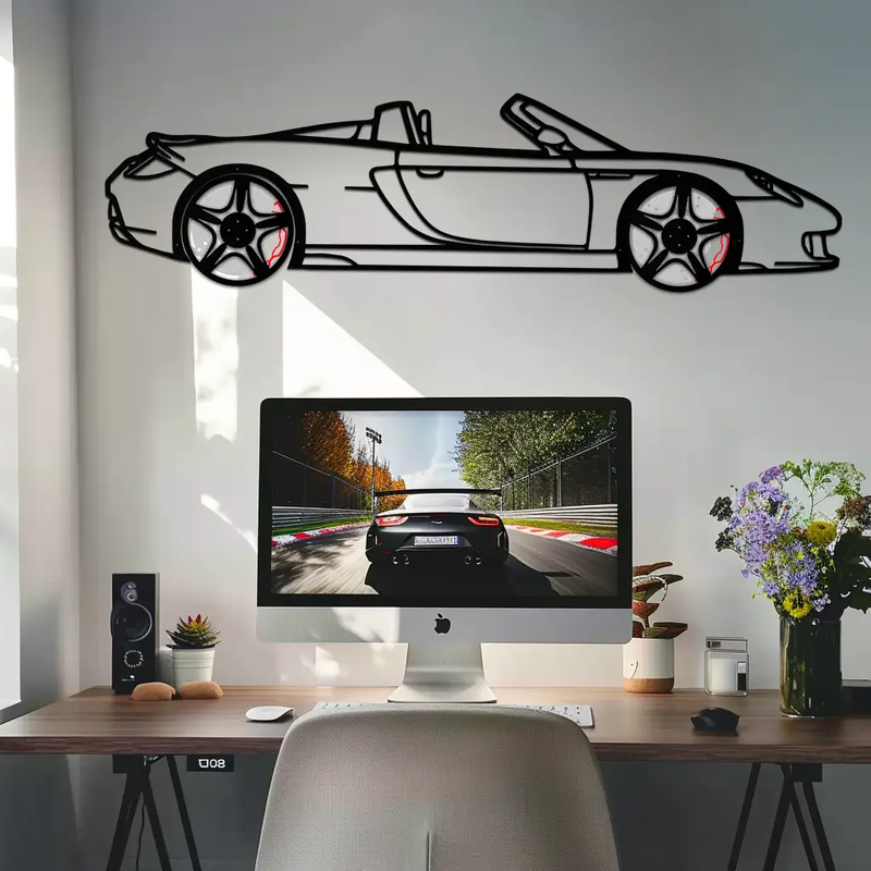 Porsche Carrera GT Silhouette Metal Wall Art – Supercar Icon Decor with Rotating Wheels-KAFMEKA063 by Enova Art