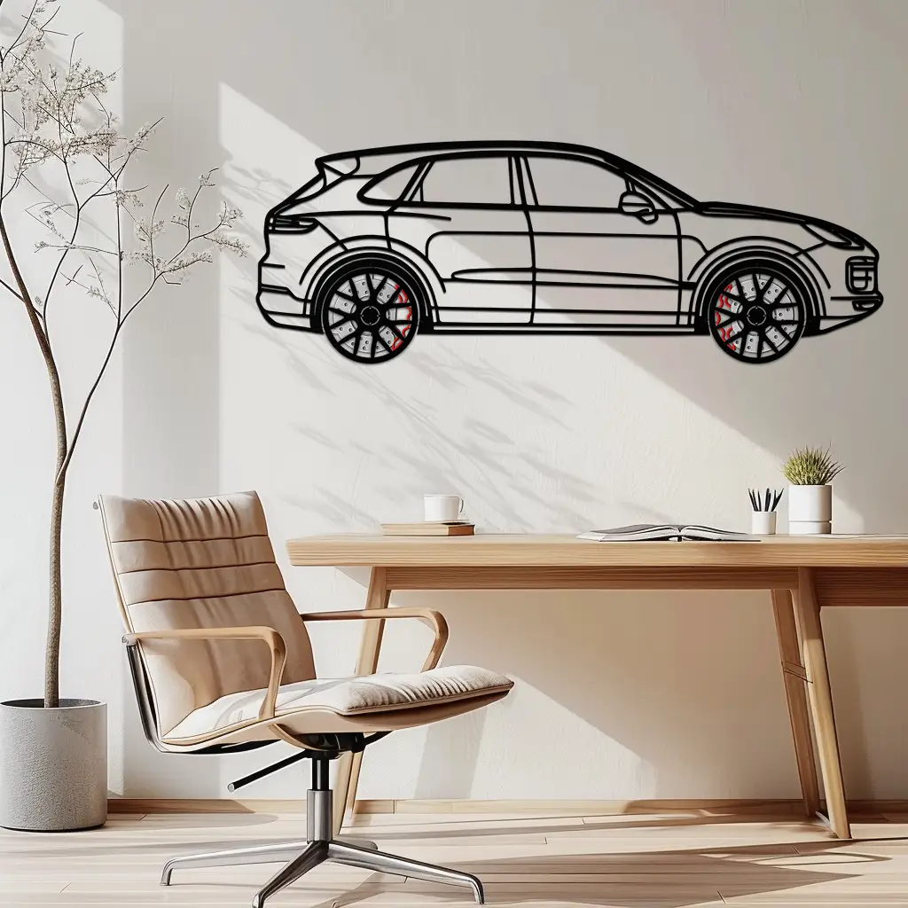Porsche Cayenne Turbo Metal Wall Art – Luxury SUV Silhouette Decor with Rotating Wheels-KAFMEKA064 by Enova Art