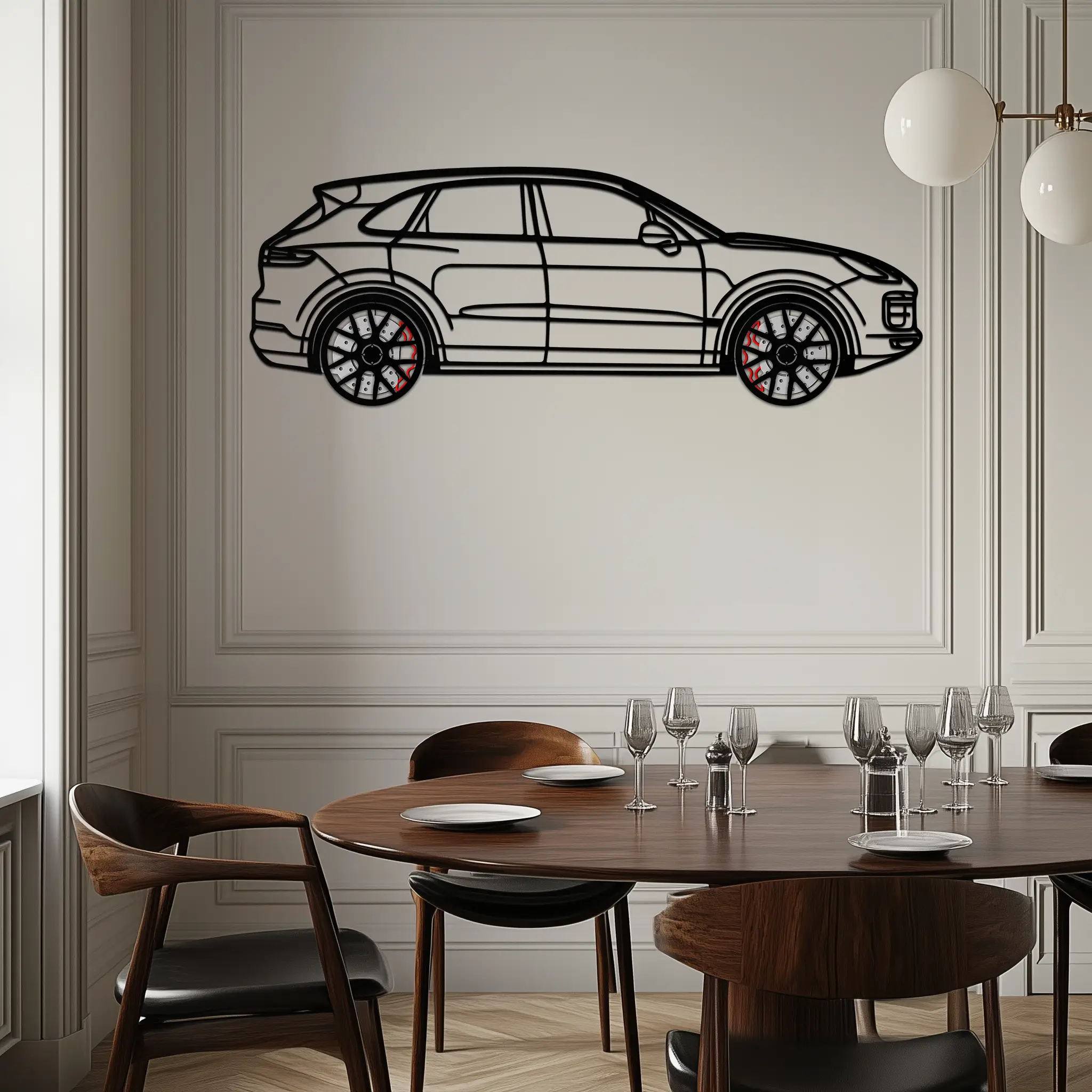 Porsche Cayenne Turbo Metal Wall Art – Luxury SUV Silhouette Decor with Rotating Wheels-KAFMEKA064 by Enova Art