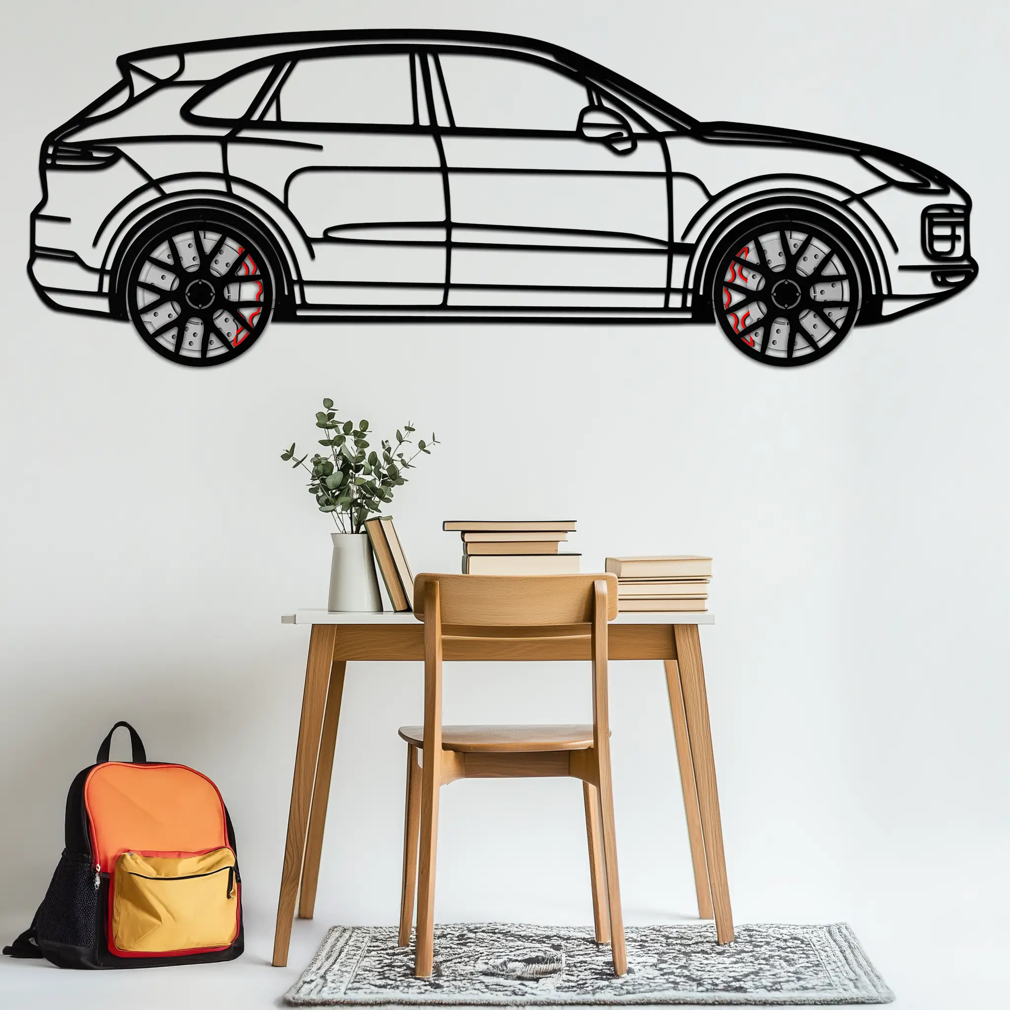 Porsche Cayenne Turbo Metal Wall Art – Luxury SUV Silhouette Decor with Rotating Wheels-KAFMEKA064 by Enova Art
