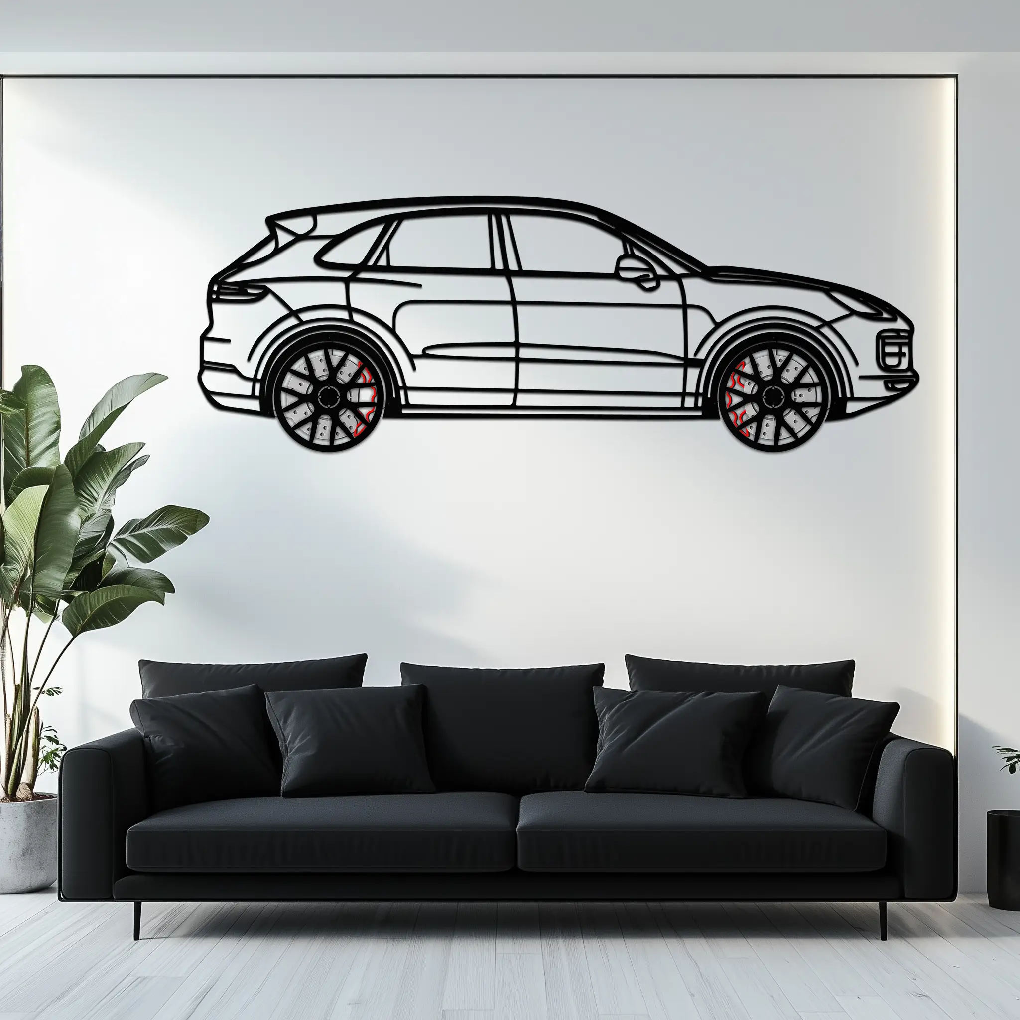 Porsche Cayenne Turbo Metal Wall Art – Luxury SUV Silhouette Decor with Rotating Wheels-KAFMEKA064 by Enova Art