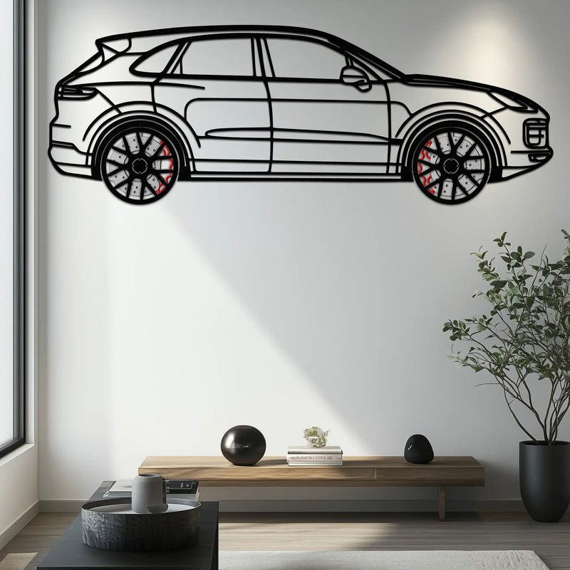 Porsche Cayenne Turbo Metal Wall Art – Luxury SUV Silhouette Decor with Rotating Wheels-KAFMEKA064 by Enova Art