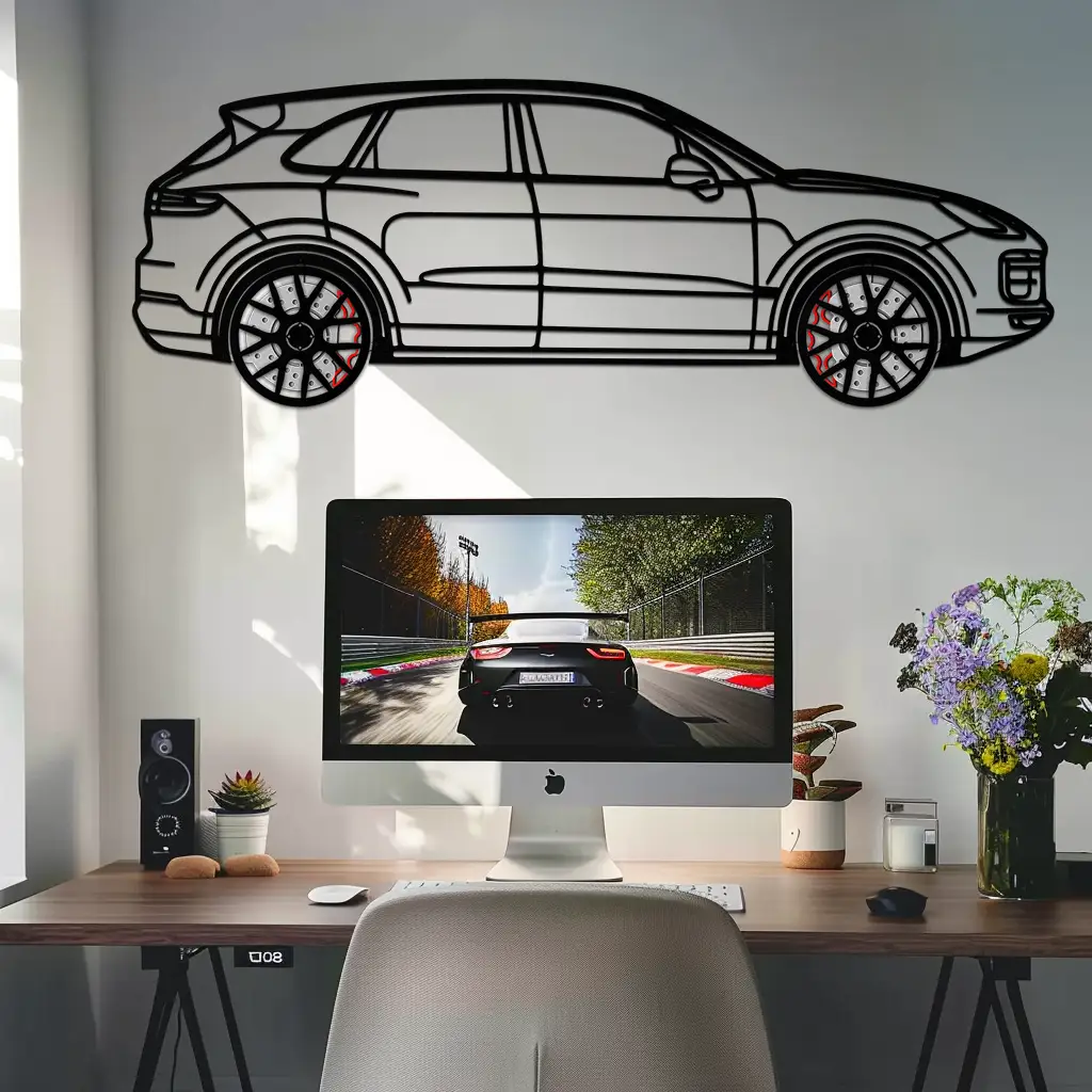 Porsche Cayenne Turbo Metal Wall Art – Luxury SUV Silhouette Decor with Rotating Wheels-KAFMEKA064 by Enova Art