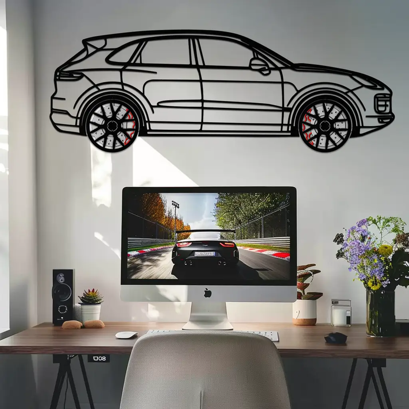 Porsche Cayenne Turbo Metal Wall Art – Luxury SUV Silhouette Decor with Rotating Wheels-KAFMEKA064 by Enova Art