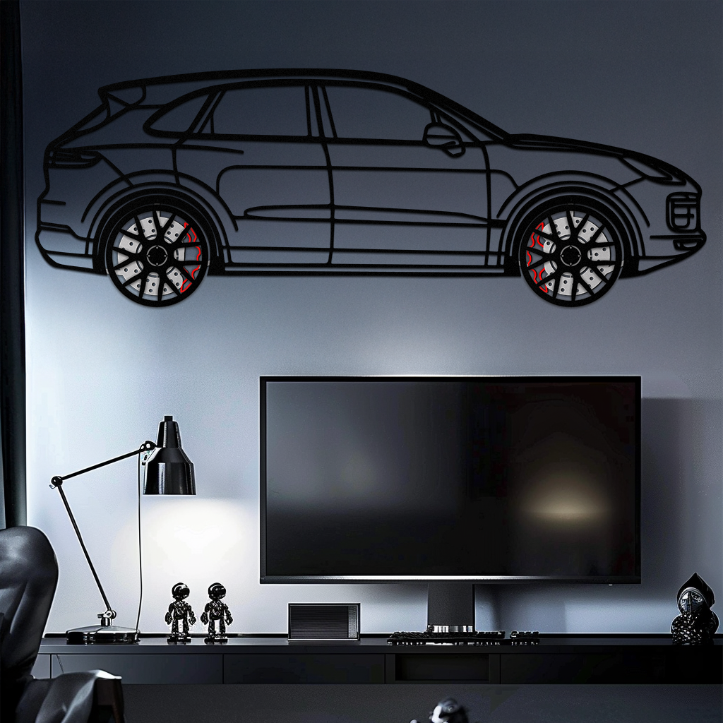 Porsche Cayenne Turbo Metal Wall Art – Luxury SUV Silhouette Decor with Rotating Wheels-KAFMEKA064 by Enova Art
