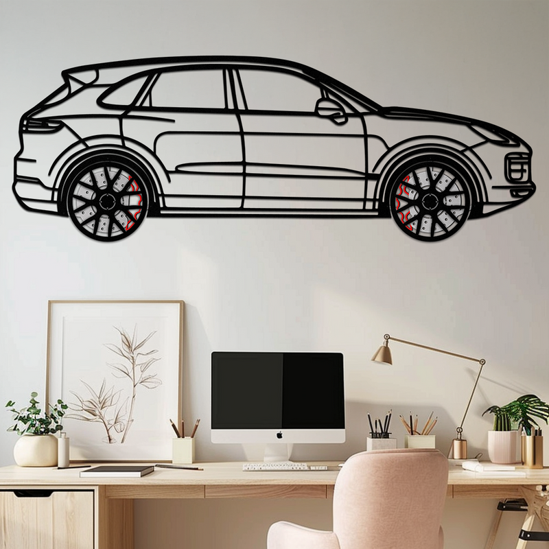 Porsche Cayenne Turbo Metal Wall Art – Luxury SUV Silhouette Decor with Rotating Wheels-KAFMEKA064 by Enova Art