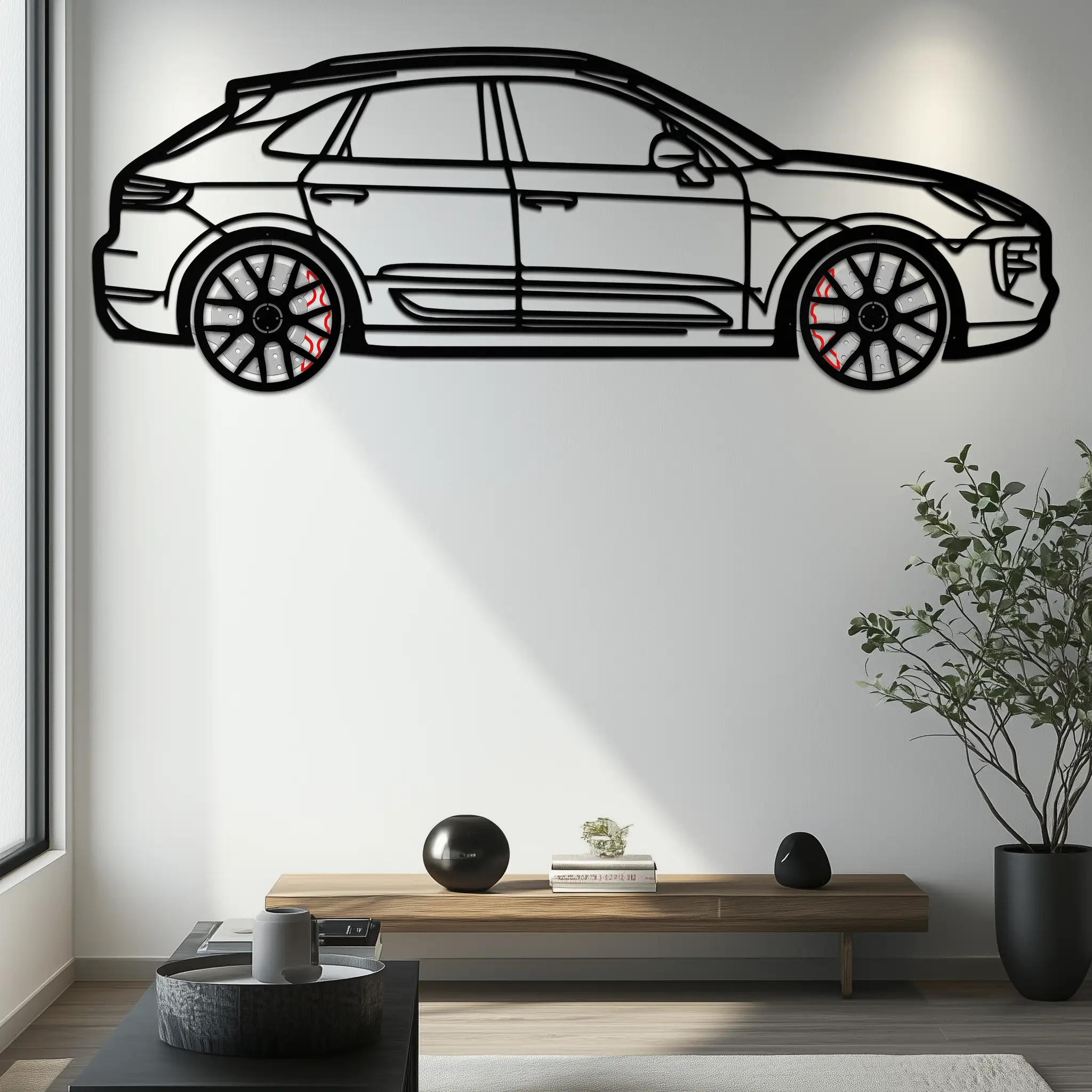 Porsche Macan GTS 95B Metal Wall Art – Luxury Performance SUV Silhouette with Rotating Wheels-KAFMEKA065 by Enova Art