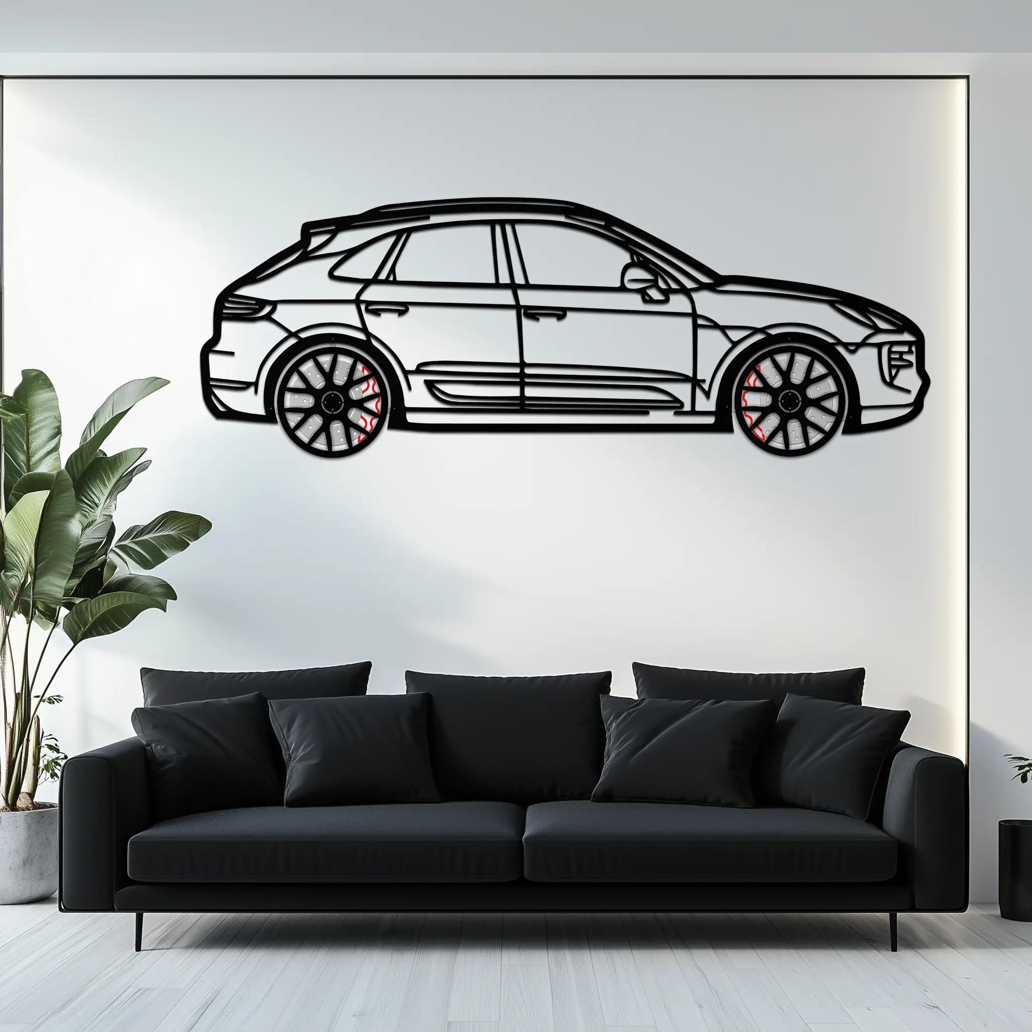 Porsche Macan GTS 95B Metal Wall Art – Luxury Performance SUV Silhouette with Rotating Wheels-KAFMEKA065 by Enova Art