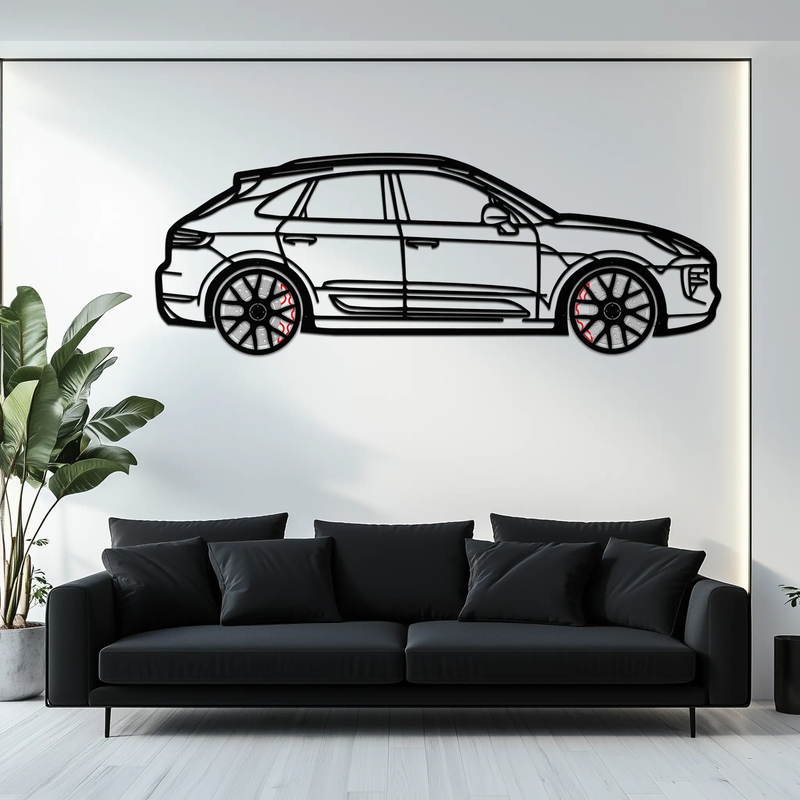 Porsche Macan GTS 95B Metal Wall Art – Luxury Performance SUV Silhouette with Rotating Wheels-KAFMEKA065 by Enova Art