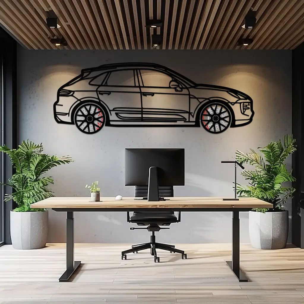 Porsche Macan GTS 95B Metal Wall Art – Luxury Performance SUV Silhouette with Rotating Wheels-KAFMEKA065 by Enova Art