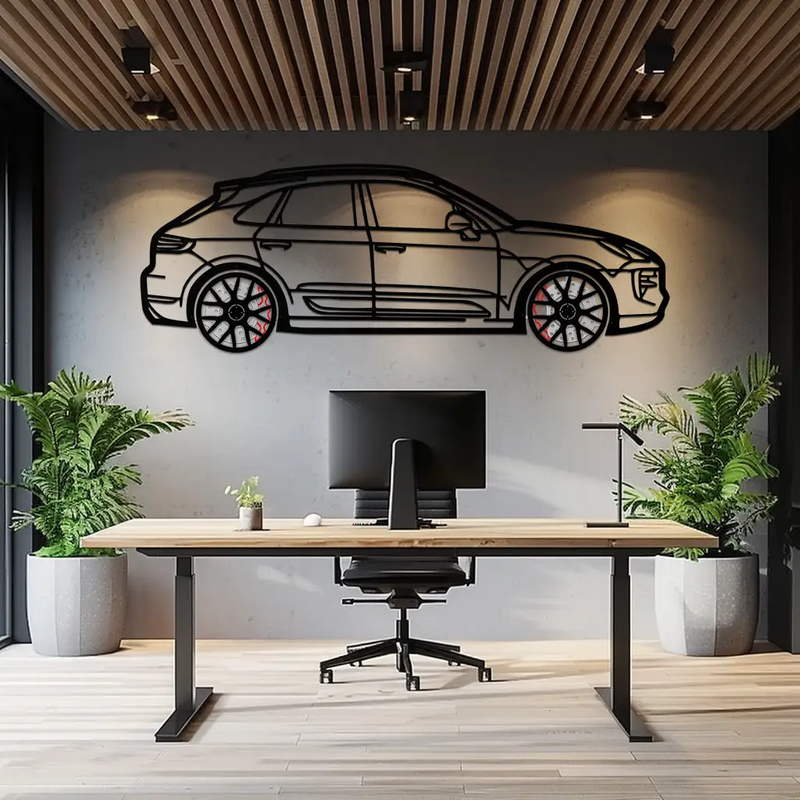 Porsche Macan GTS 95B Metal Wall Art – Luxury Performance SUV Silhouette with Rotating Wheels-KAFMEKA065 by Enova Art