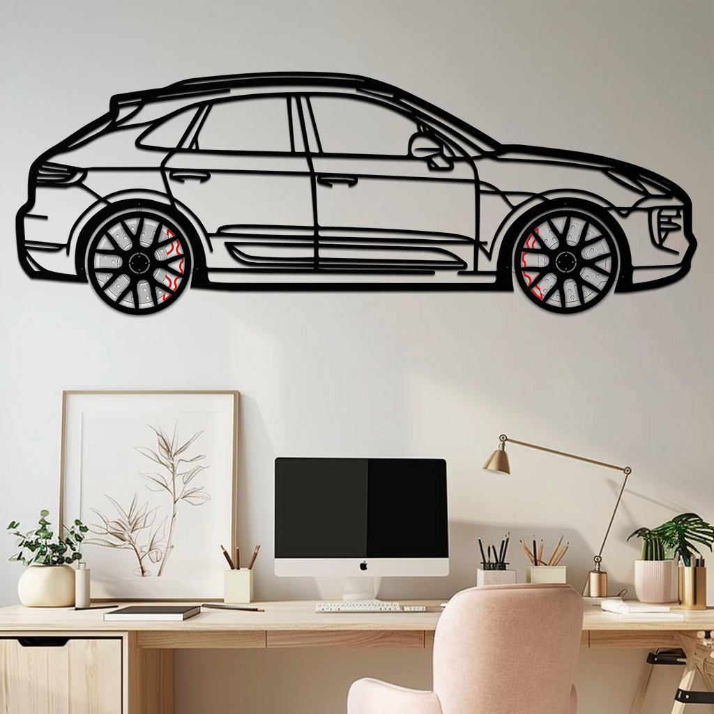 Porsche Macan GTS 95B Metal Wall Art – Luxury Performance SUV Silhouette with Rotating Wheels-KAFMEKA065 by Enova Art