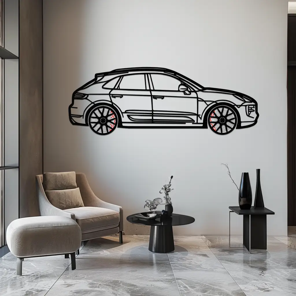 Porsche Macan GTS 95B Metal Wall Art – Luxury Performance SUV Silhouette with Rotating Wheels-KAFMEKA065 by Enova Art