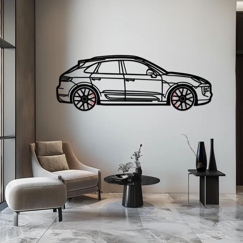 Porsche Macan GTS 95B Metal Wall Art – Luxury Performance SUV Silhouette with Rotating Wheels-KAFMEKA065 by Enova Art