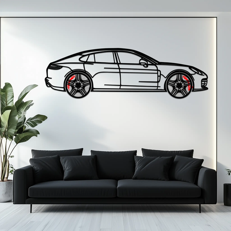 Porsche Panamera GTS 2023 Metal Wall Art – Luxury Sport Sedan Silhouette with Rotating Wheels-KAFMEKA066 by Enova Art
