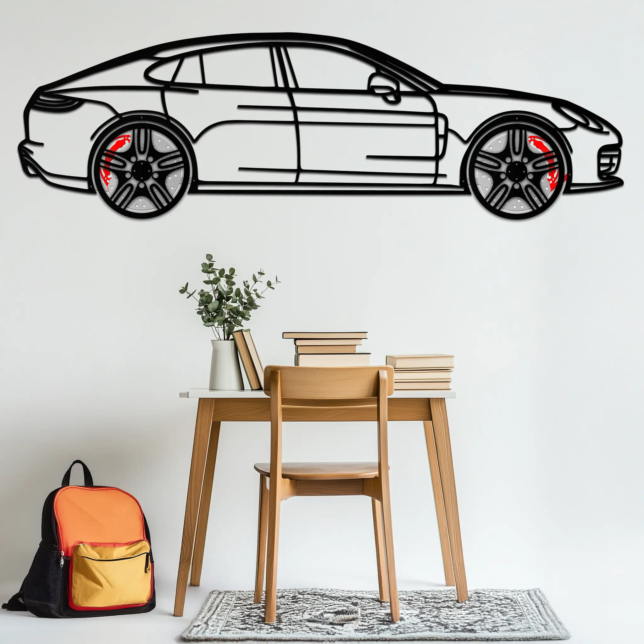 Porsche Panamera GTS 2023 Metal Wall Art – Luxury Sport Sedan Silhouette with Rotating Wheels-KAFMEKA066 by Enova Art