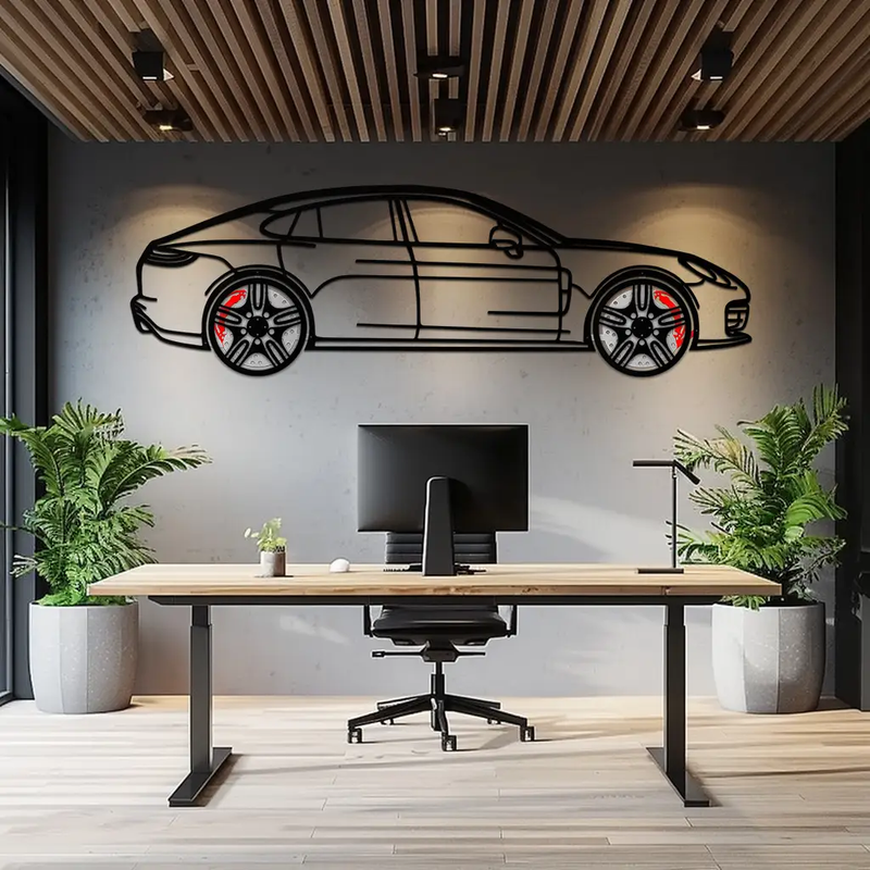Porsche Panamera GTS 2023 Metal Wall Art – Luxury Sport Sedan Silhouette with Rotating Wheels-KAFMEKA066 by Enova Art