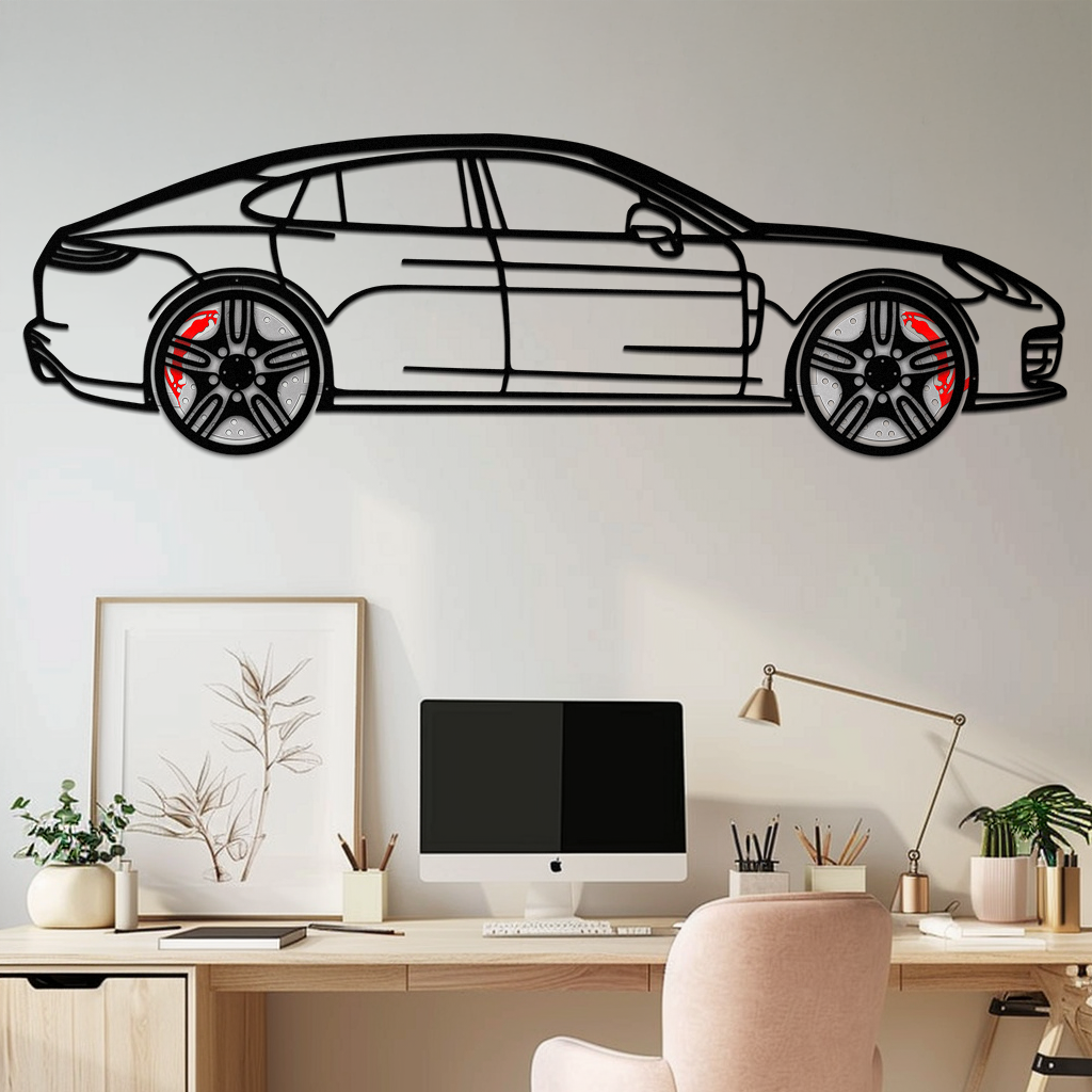 Porsche Taycan Turbo Cross Metal Wall Art – Electric Performance Silhouette with Rotating Wheels-KAFMEKA067 by Enova Art