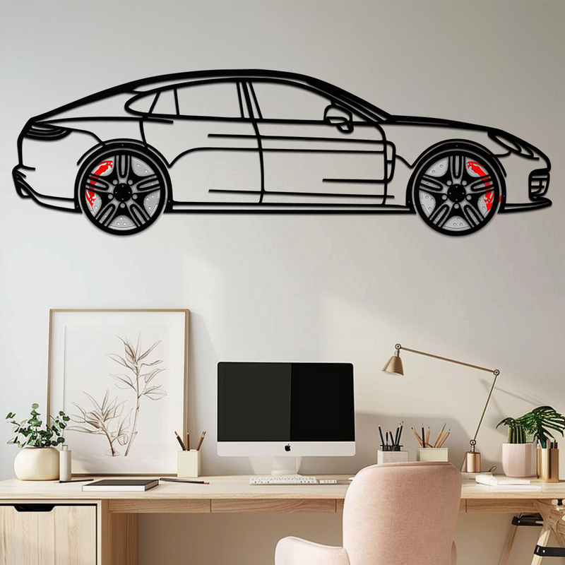 Porsche Panamera GTS 2023 Metal Wall Art – Luxury Sport Sedan Silhouette with Rotating Wheels-KAFMEKA066 by Enova Art