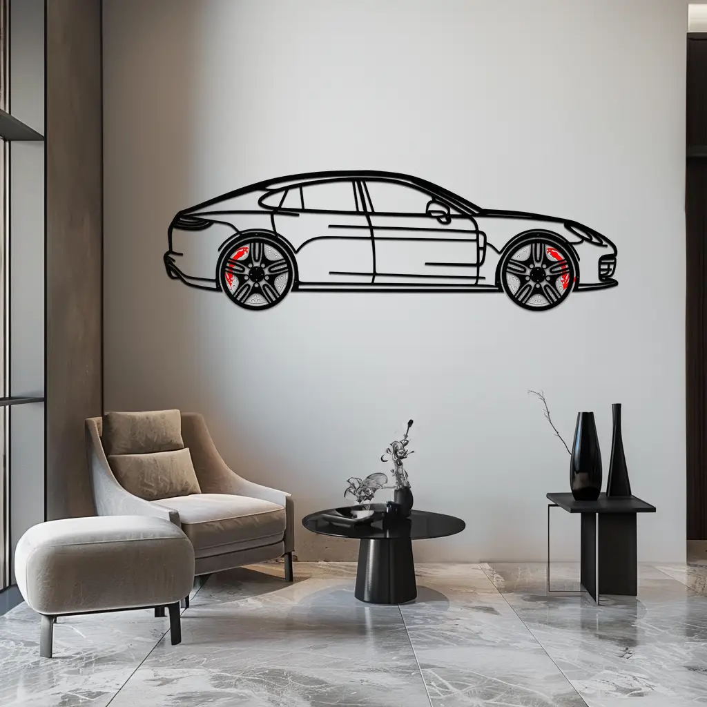 Porsche Taycan Turbo Cross Metal Wall Art – Electric Performance Silhouette with Rotating Wheels-KAFMEKA067 by Enova Art