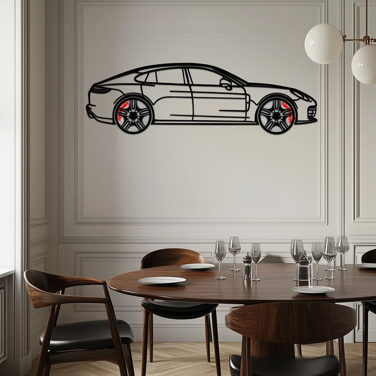 Porsche Taycan Turbo Cross Metal Wall Art – Electric Performance Silhouette with Rotating Wheels-KAFMEKA067 by Enova Art