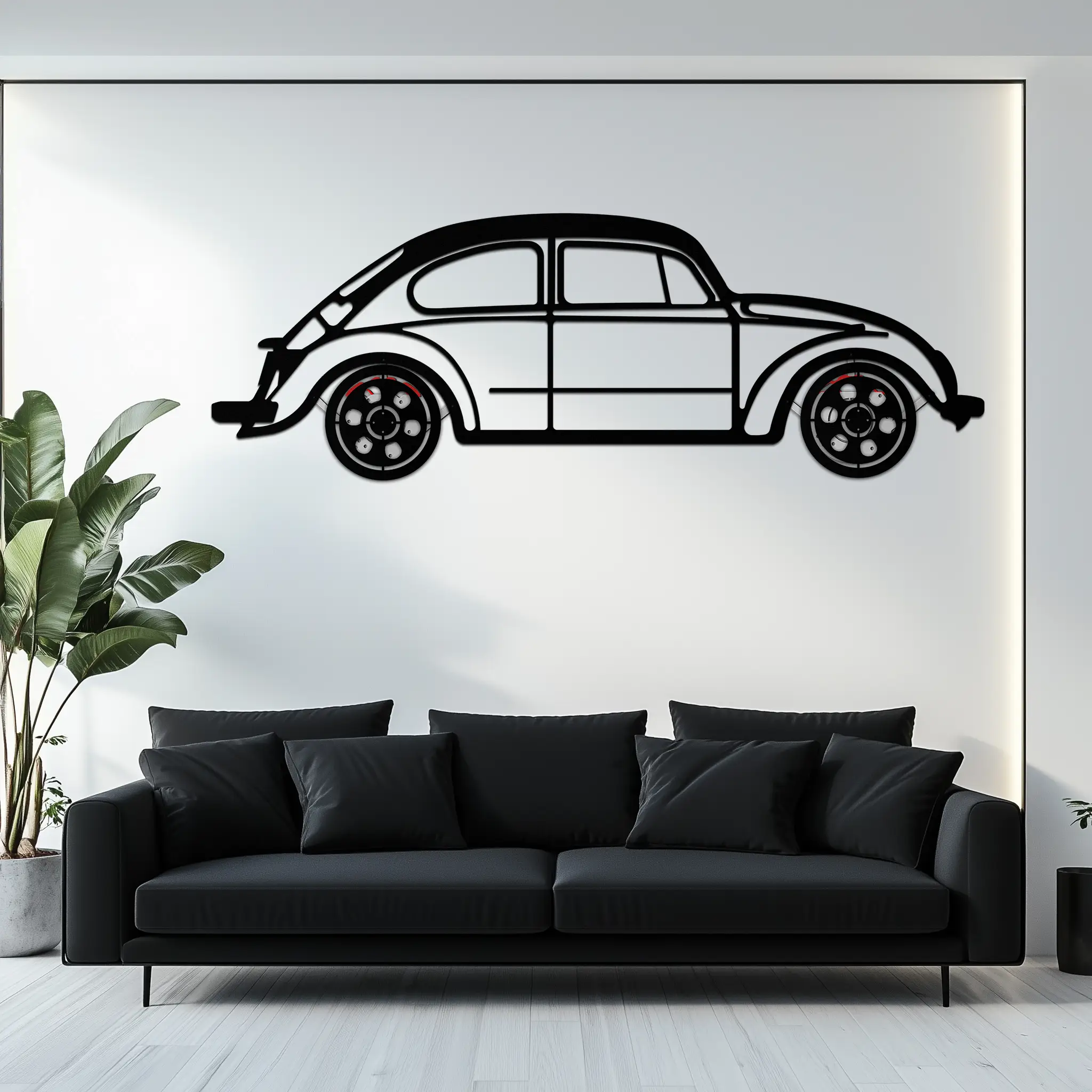 Volkswagen Beetle “Tosbiq” Metal Wall Art – Classic Bug Silhouette with Rotating Wheels-KAFMEKA068 by Enova Art