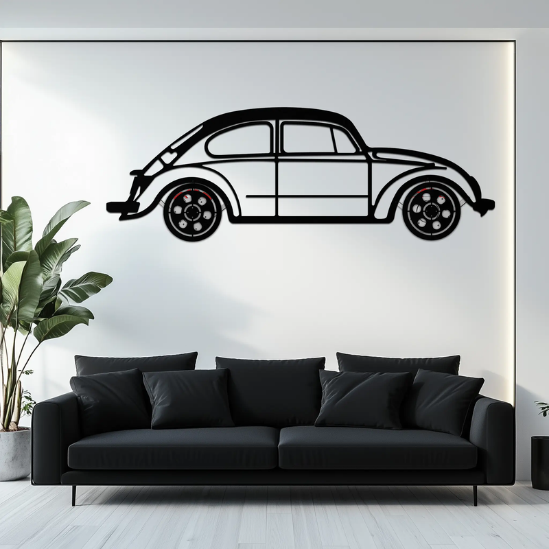 Volkswagen Beetle “Tosbiq” Metal Wall Art – Classic Bug Silhouette with Rotating Wheels-KAFMEKA068 by Enova Art