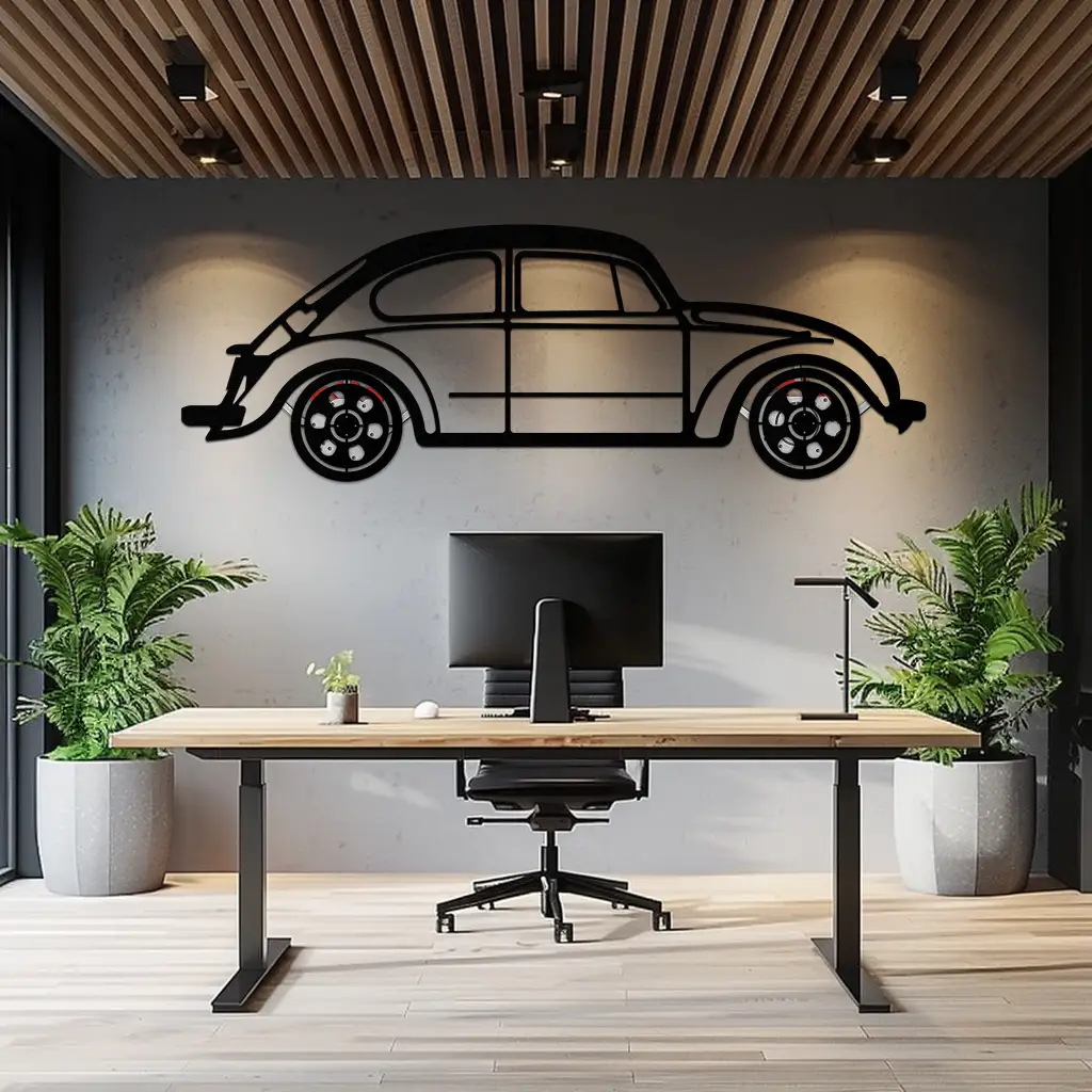Volkswagen Beetle “Tosbiq” Metal Wall Art – Classic Bug Silhouette with Rotating Wheels-KAFMEKA068 by Enova Art