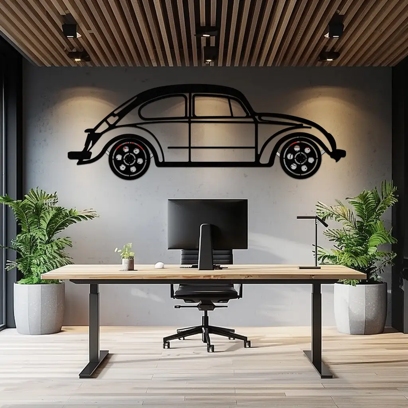Volkswagen Beetle “Tosbiq” Metal Wall Art – Classic Bug Silhouette with Rotating Wheels-KAFMEKA068 by Enova Art