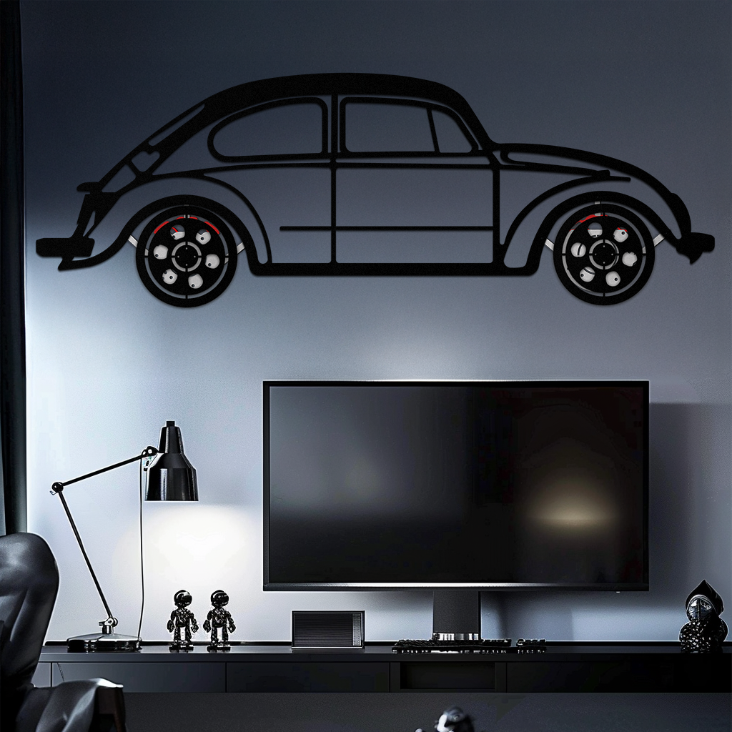 Volkswagen Beetle “Tosbiq” Metal Wall Art – Classic Bug Silhouette with Rotating Wheels-KAFMEKA068 by Enova Art