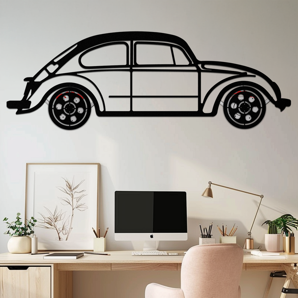 Volkswagen Beetle “Tosbiq” Metal Wall Art – Classic Bug Silhouette with Rotating Wheels-KAFMEKA068 by Enova Art