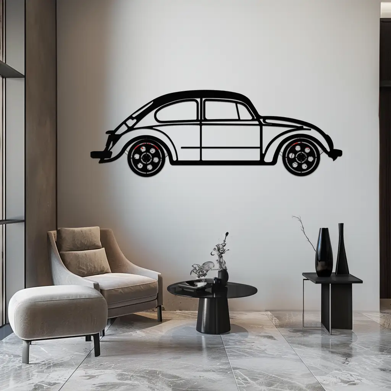 Volkswagen Beetle “Tosbiq” Metal Wall Art – Classic Bug Silhouette with Rotating Wheels-KAFMEKA068 by Enova Art