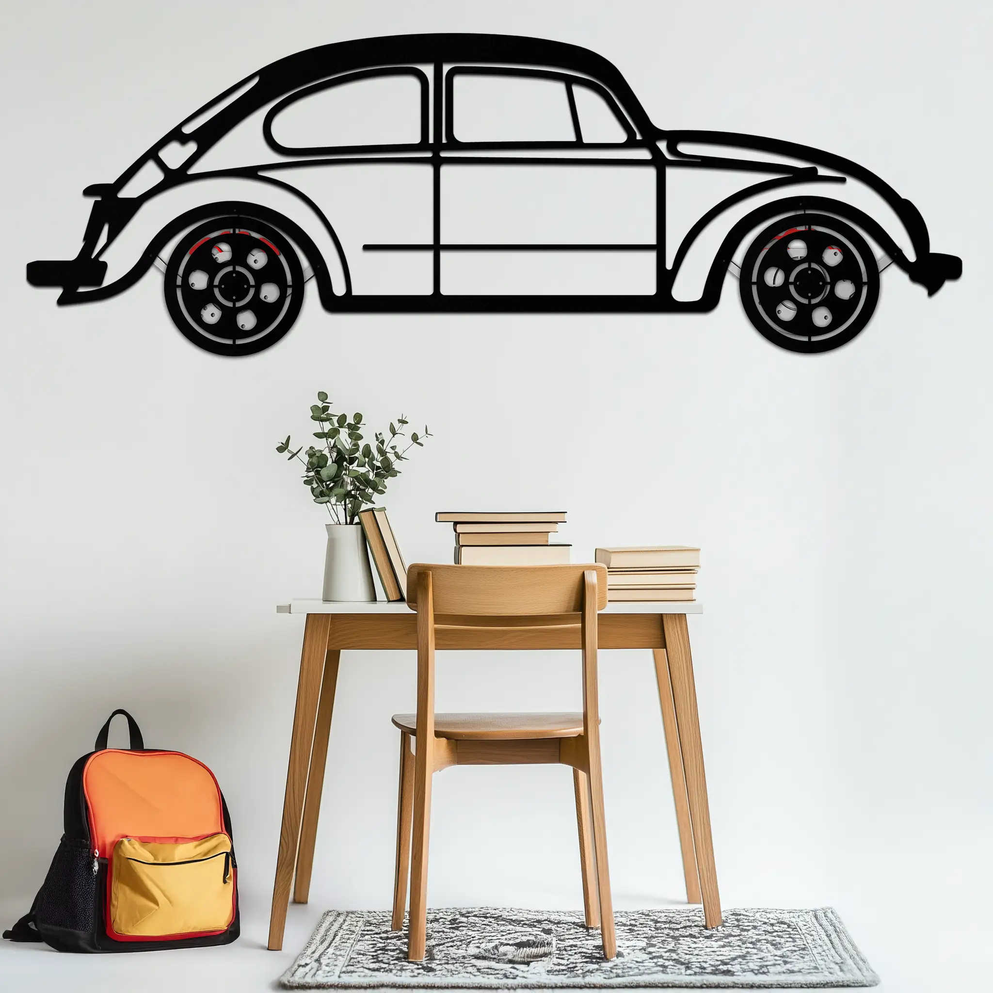 Volkswagen Beetle “Tosbiq” Metal Wall Art – Classic Bug Silhouette with Rotating Wheels-KAFMEKA068 by Enova Art