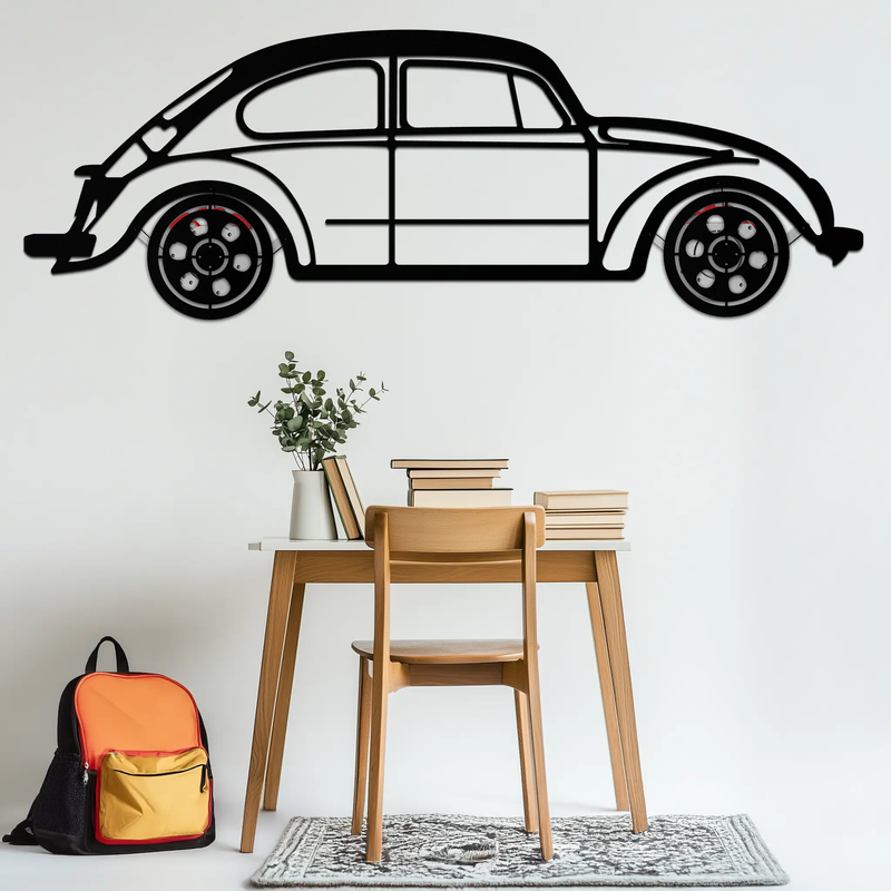 Volkswagen Beetle “Tosbiq” Metal Wall Art – Classic Bug Silhouette with Rotating Wheels-KAFMEKA068 by Enova Art