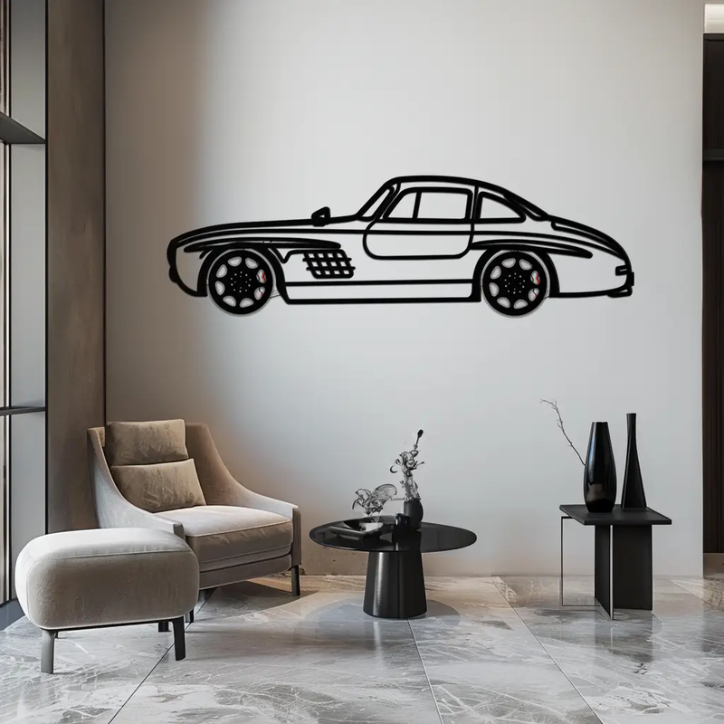 Mercedes 300 SL Metal Wall Art – Classic Gullwing Silhouette with Rotating Wheels ✨🏁KAFMEKA070 by Enova Art