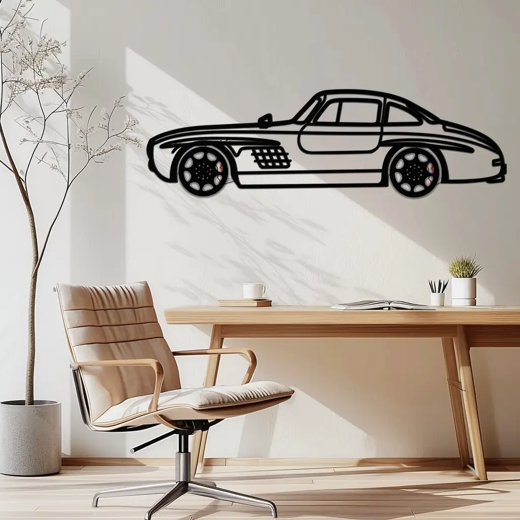 Mercedes 300 SL Metal Wall Art – Classic Gullwing Silhouette with Rotating Wheels ✨🏁KAFMEKA070 by Enova Art