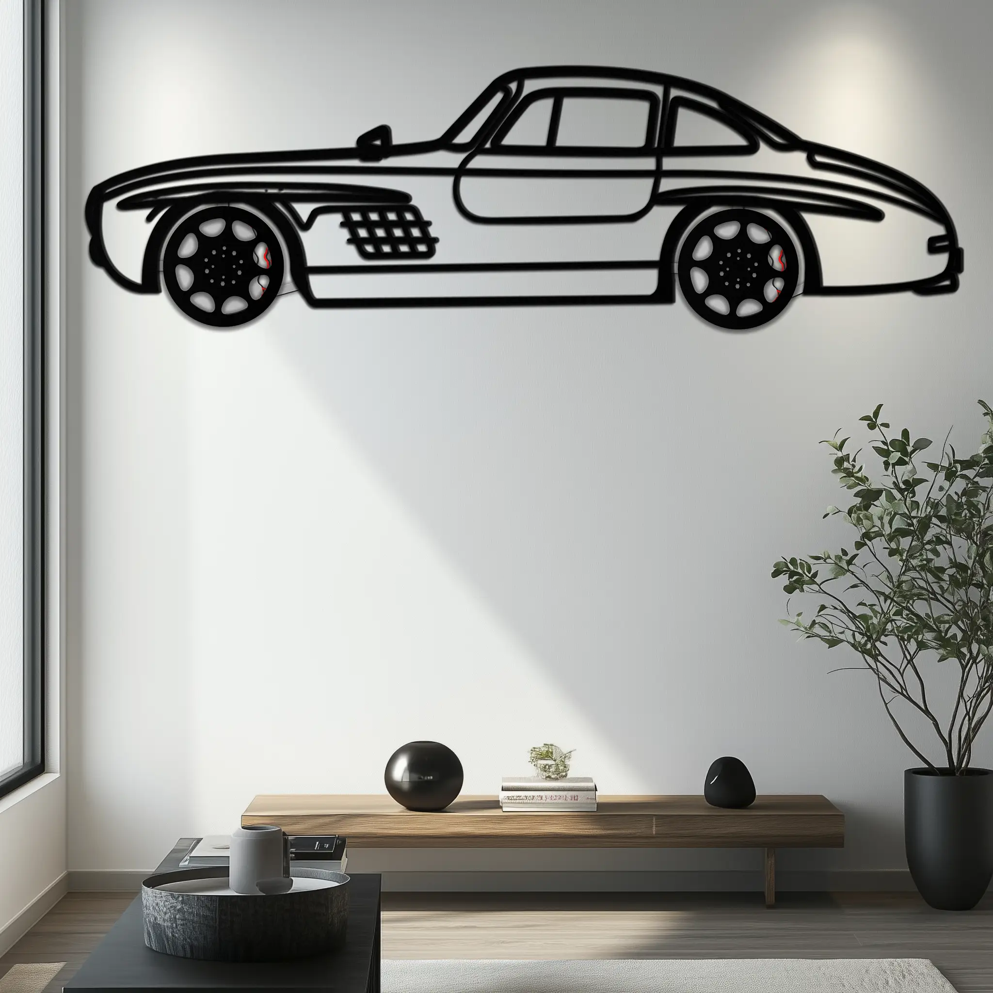 Mercedes 300 SL Metal Wall Art – Classic Gullwing Silhouette with Rotating Wheels ✨🏁KAFMEKA070 by Enova Art